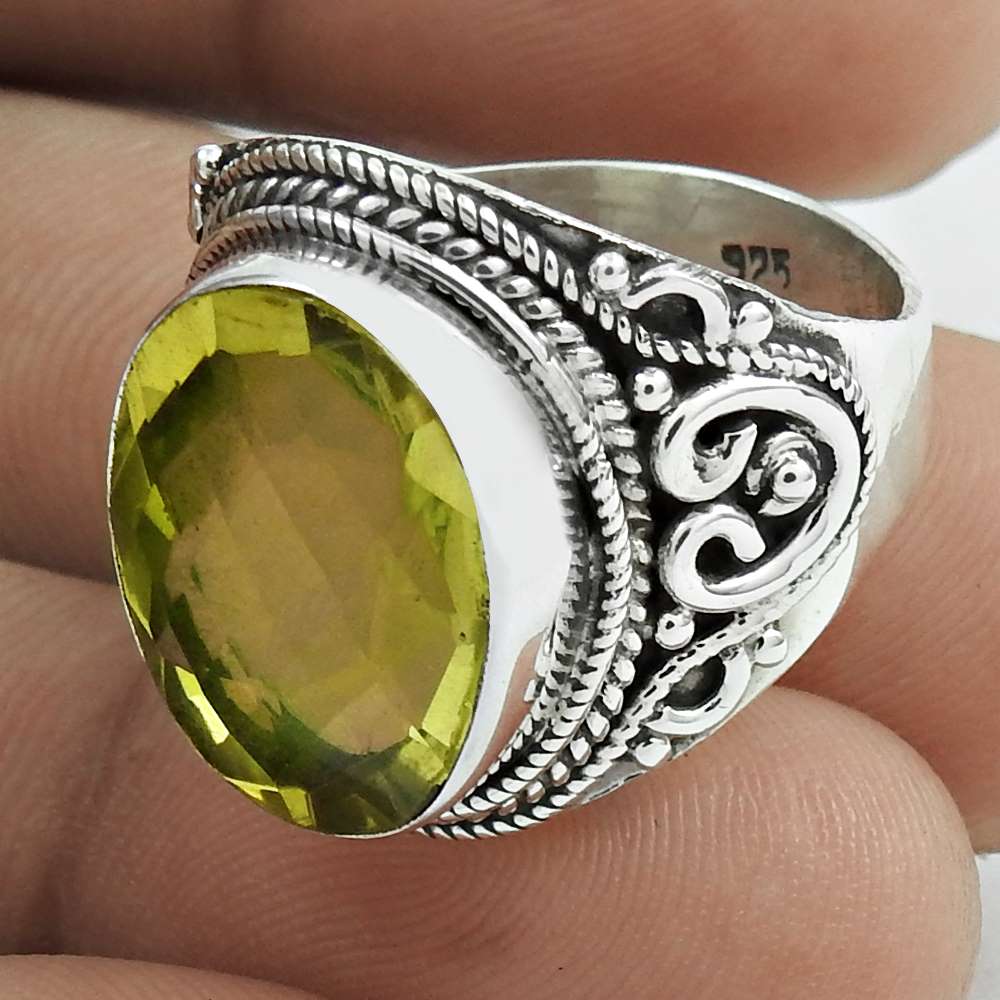 Christmas Gift Natural Lemon Quartz Solitaire Ring Size 7 925 Silver I32