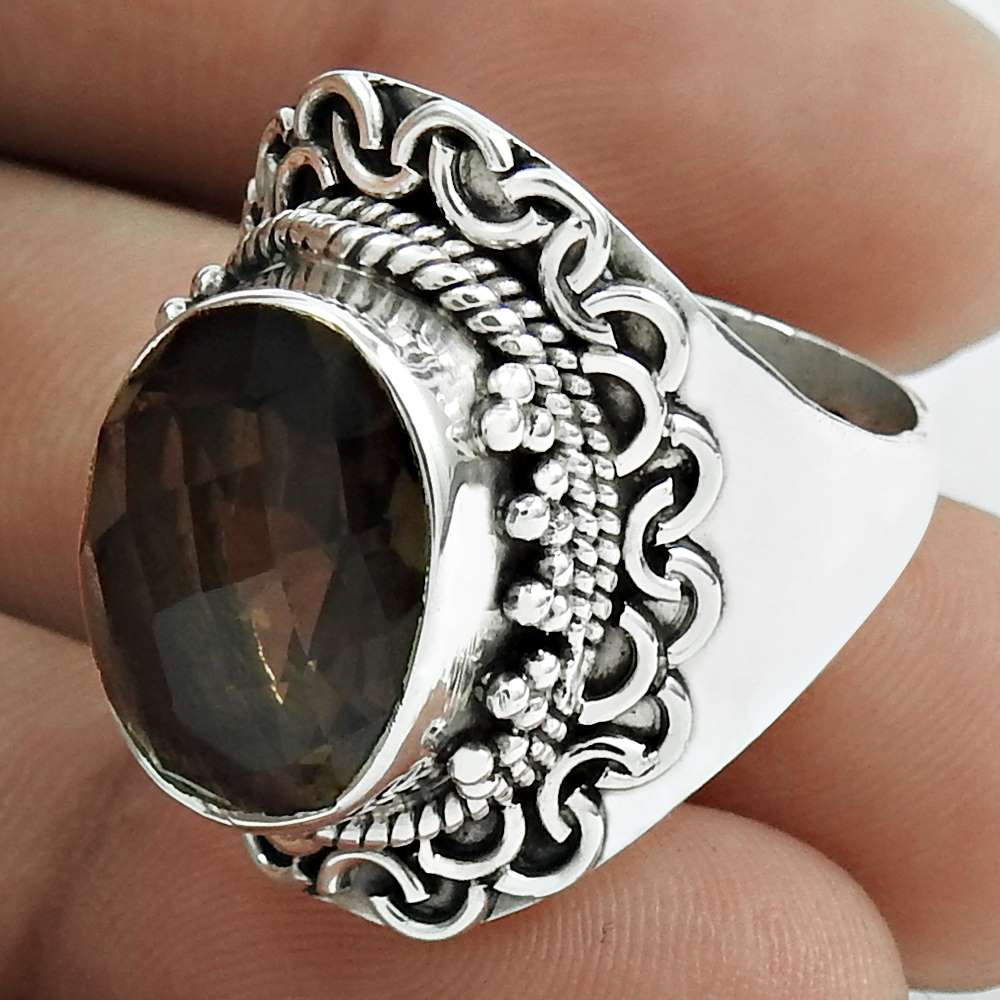 Christmas Gift Smoky Quartz Gemstone Statement Ring Size 9 925 Silver J32