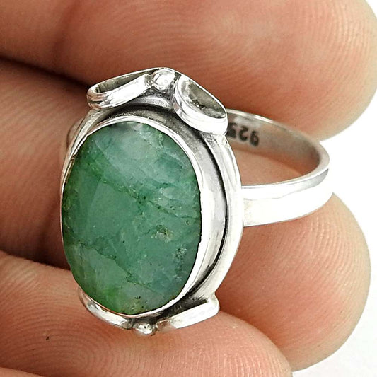Natural Emerald Solitaire Vintage Ring Size 6.5 925 Silver For Girls I14