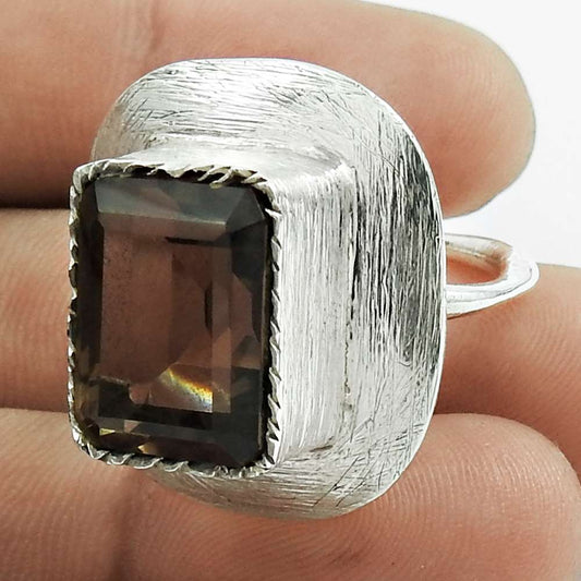 Natural Smoky Quartz Solitaire Vintage Ring Size 9 925 Silver For Women X28