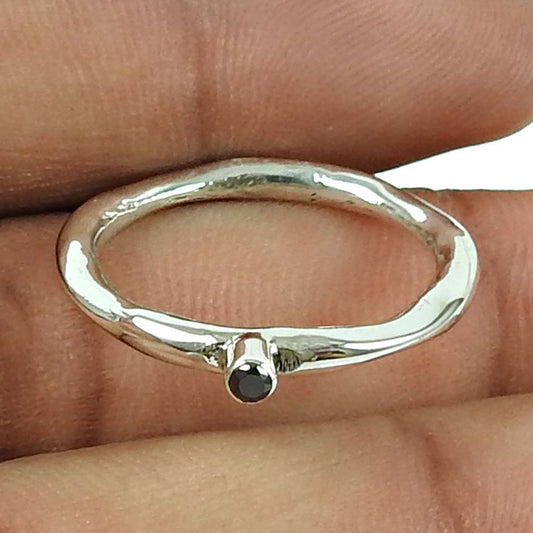 Charming Black CZ Gemstone Ring 925 Sterling Silver Vintage Jewellery