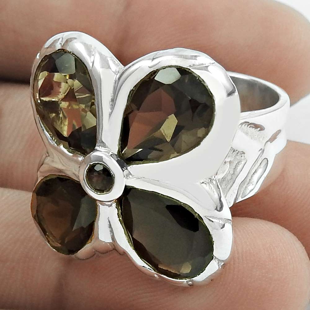 Natural Smoky Quartz Gemstone Cocktail Ring Size 6 925 Sterling Silver F13