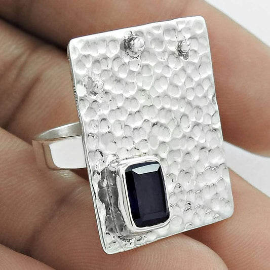 Natural Iolite Gemstone 925 Sterling Silver Statement Ring Size 6 For Women G13