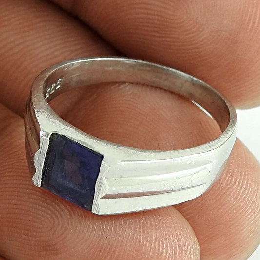 Woman Gift Iolite Gemstone Solitaire Boho Ring Size 8 925 Sterling Silver Q2