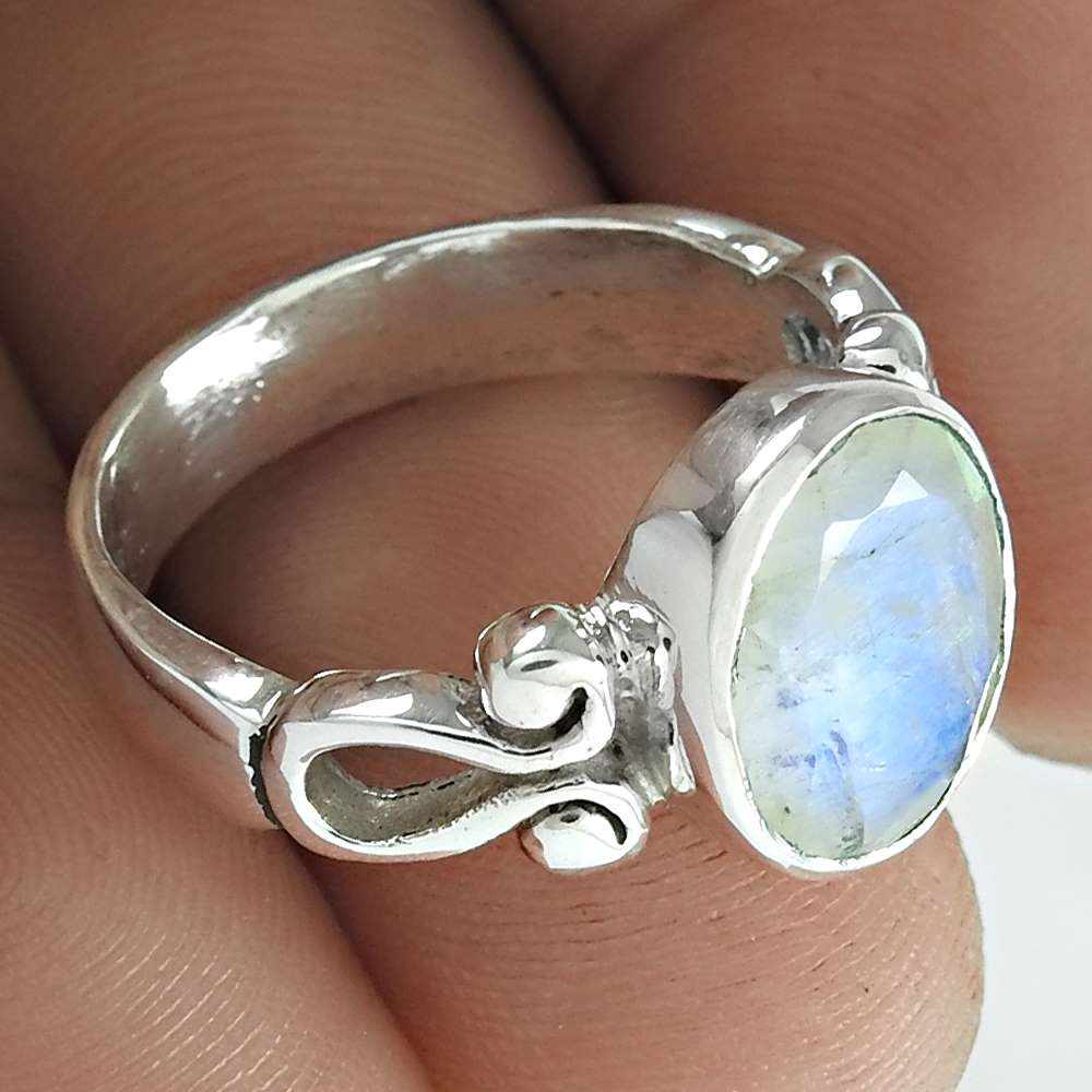 Christmas Gift 925 Silver Natural Moonstone Solitaire Bohemian Ring Size 7 H13