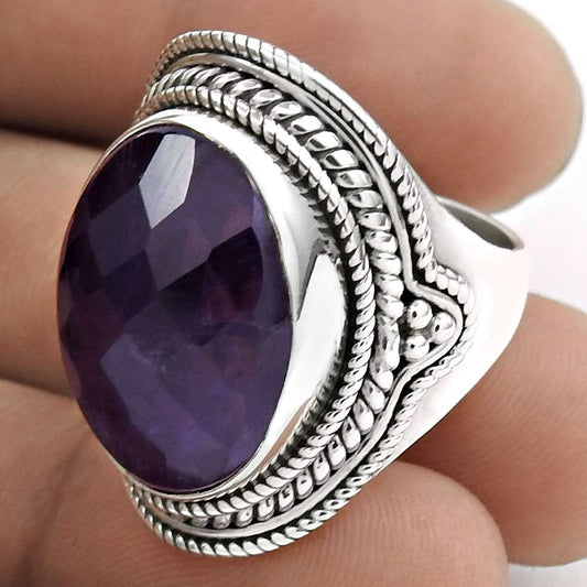 Natural Amethyst Gemstone Cocktail Ring Size 8.5 925 Sterling Silver A33