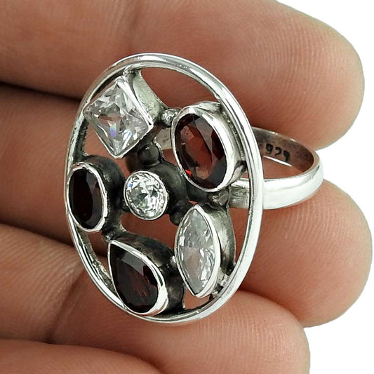 Natural Garnet Gemstone 925 Silver Statement Vintage Ring Size 6 For Girls R24