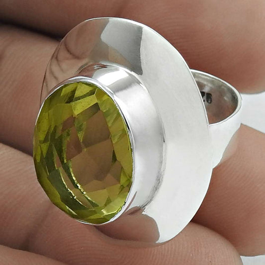 Natural Lemon Quartz Gemstone 925 Sterling Silver Ring Size 6 Christmas Gift D33