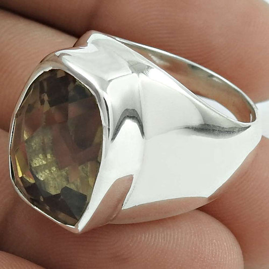 Christmas Gift Natural Smoky Quartz Statement Ring Size 8 925 Silver F33