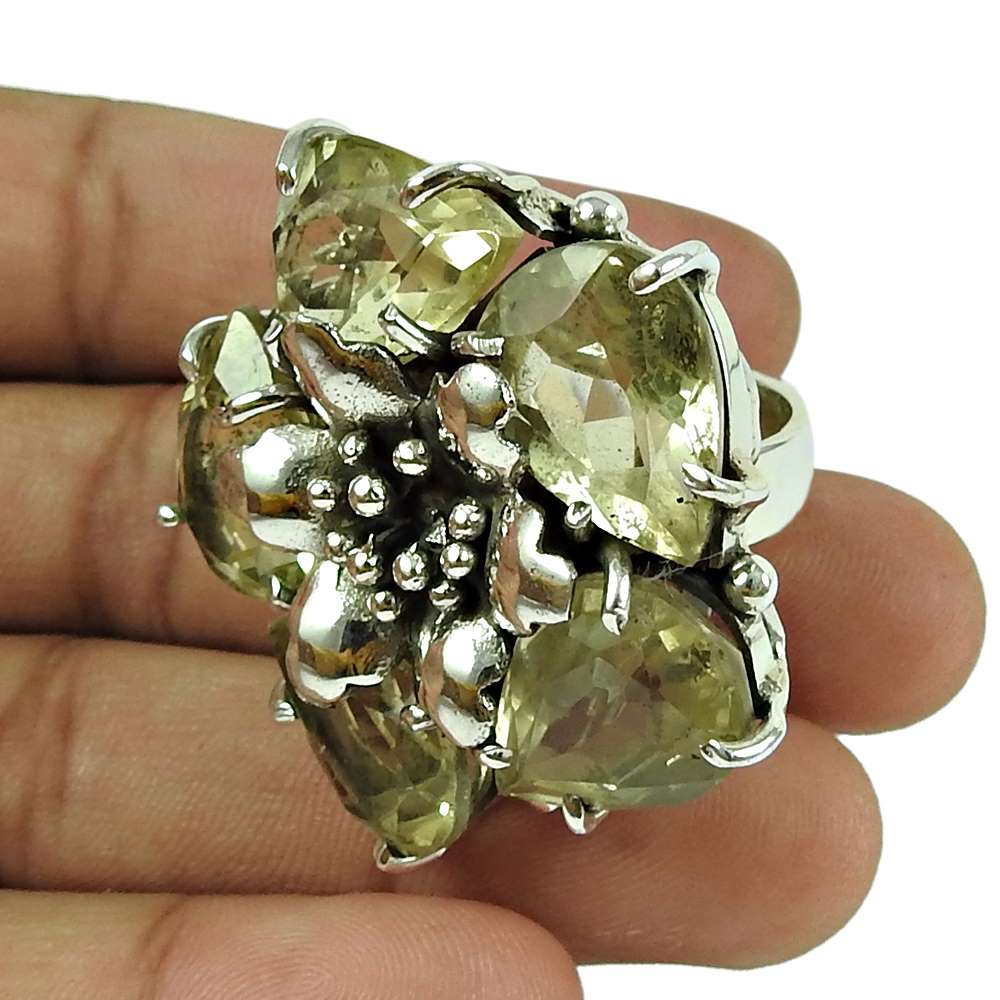 Good-Looking Lemon Quartz Gemstone Ring 925 Sterling Silver Antique Jewellery