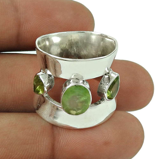 Daily Wear Peridot Prehnite Gemstone Ring 925 Sterling Silver Jewellery