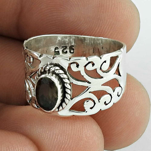 Woman Gift Smoky Quartz Gemstone Cocktail Vintage Ring Size 7 925 Silver E47