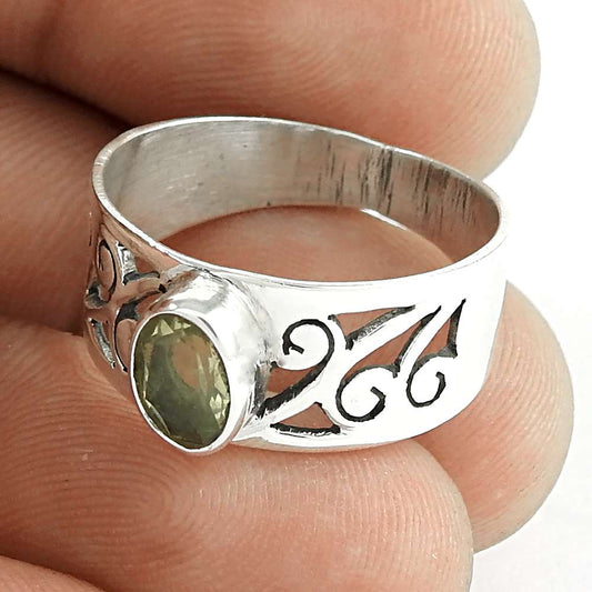 Woman Gift Lemon Quartz Statement Vintage Ring Size 8 925 Silver F47