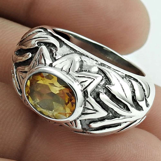 Christmas Gift 925 Silver Natural Citrine Statement Boho Ring Size 7.5 B21