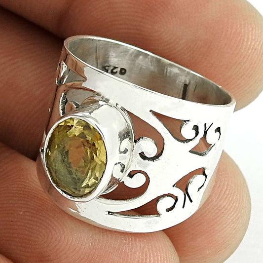 Woman Gift Citrine Gemstone 925 Silver Cocktail Ethnic Ring Size 7 G47