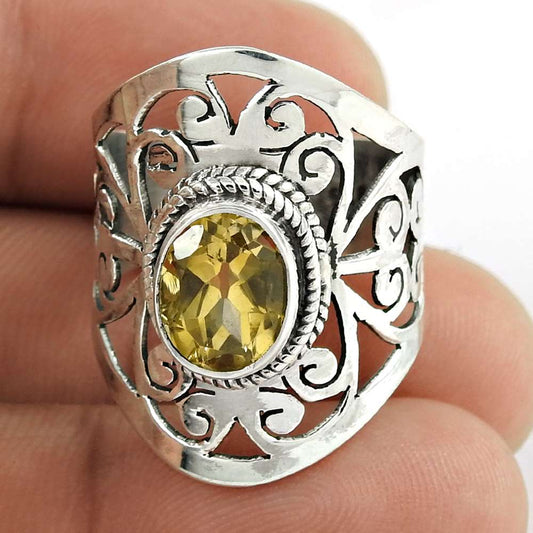 Woman Gift 925 Silver Natural Citrine Statement Ring Size 8 X23