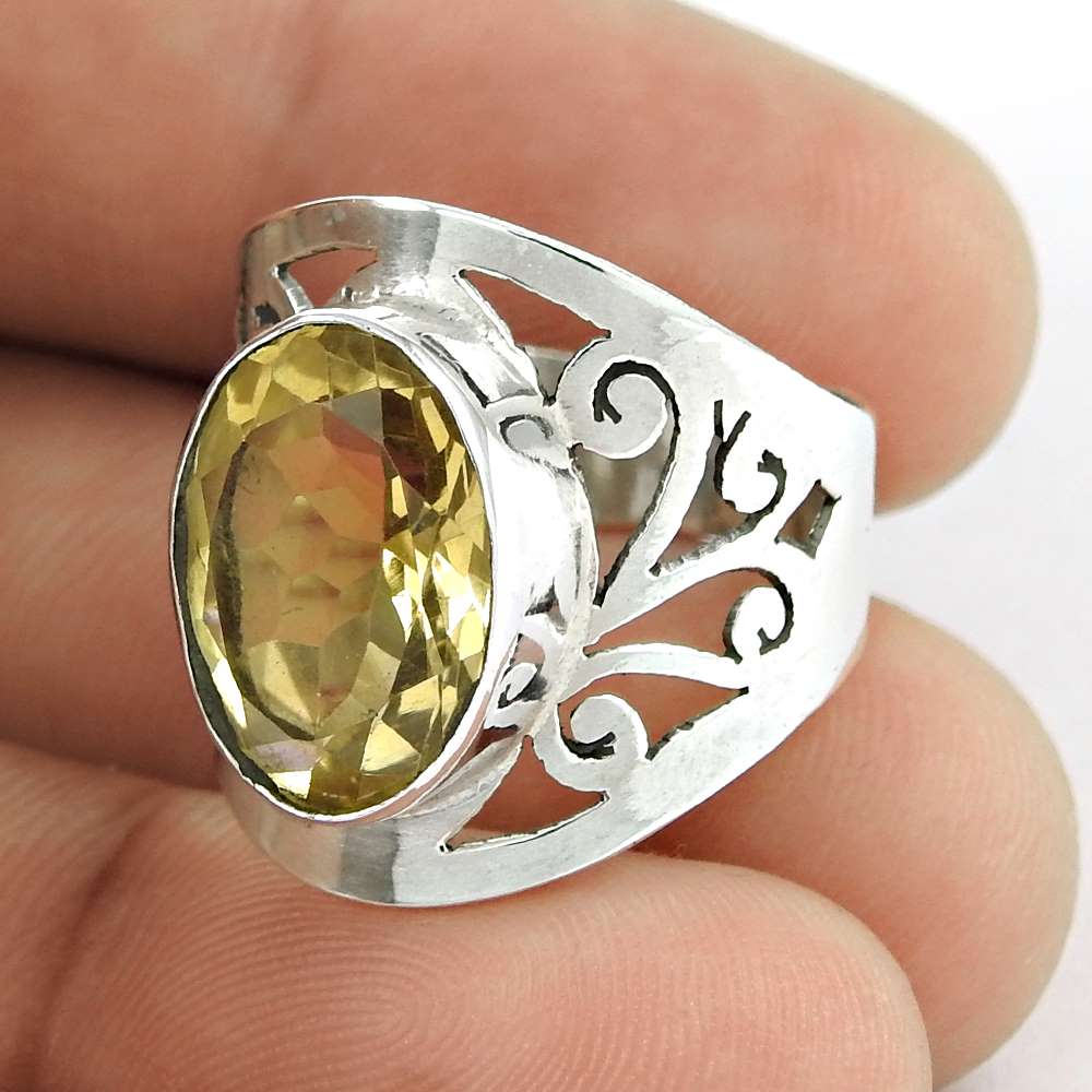 Woman Gift Citrine Gemstone 925 Silver Statement Boho Ring Size 7.5 H47