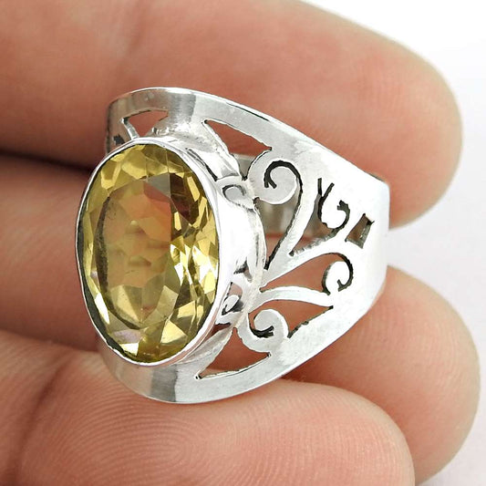 Woman Gift Citrine Gemstone 925 Silver Statement Boho Ring Size 7.5 H47