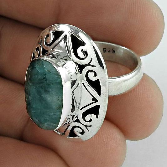 Natural Emerald Gemstone Cocktail Boho Ring Size 6 925 Silver For Women Y23