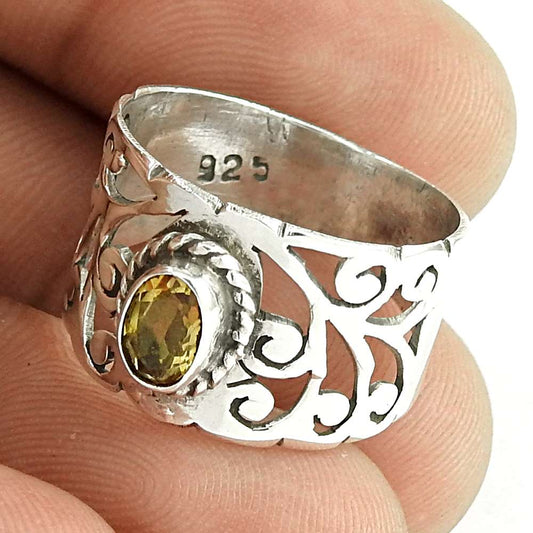 Woman Gift 925 Silver Natural Citrine Gemstone Boho Ring Size 7 K47