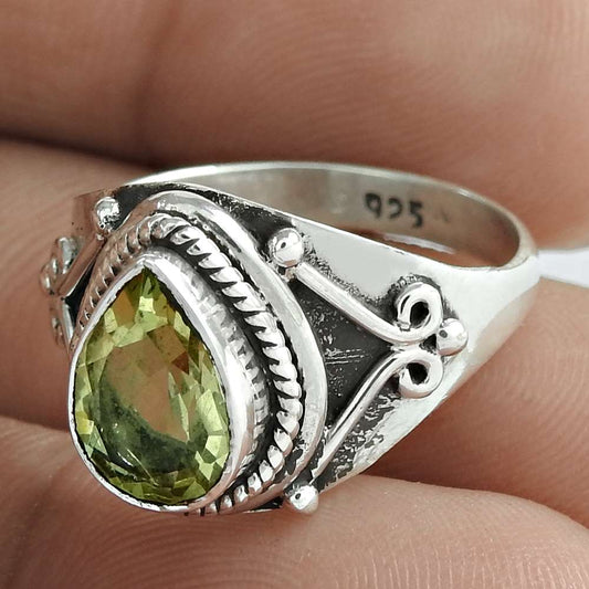 Christmas Gift 925 Silver Natural Lemon Quartz Cocktail Boho Ring Size 8 D21