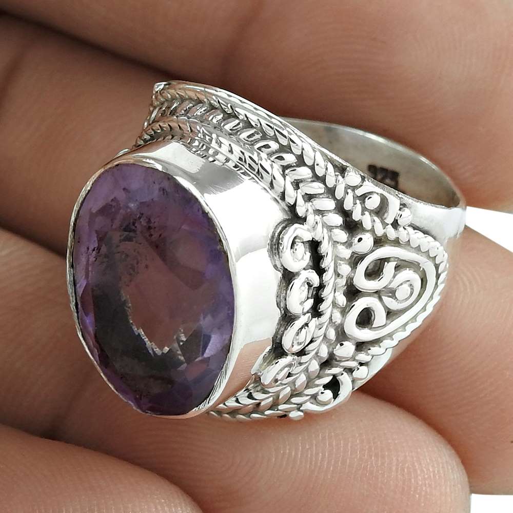 Christmas Gift Natural Amethyst Gemstone Statement Ring Size 7 925 Silver E21