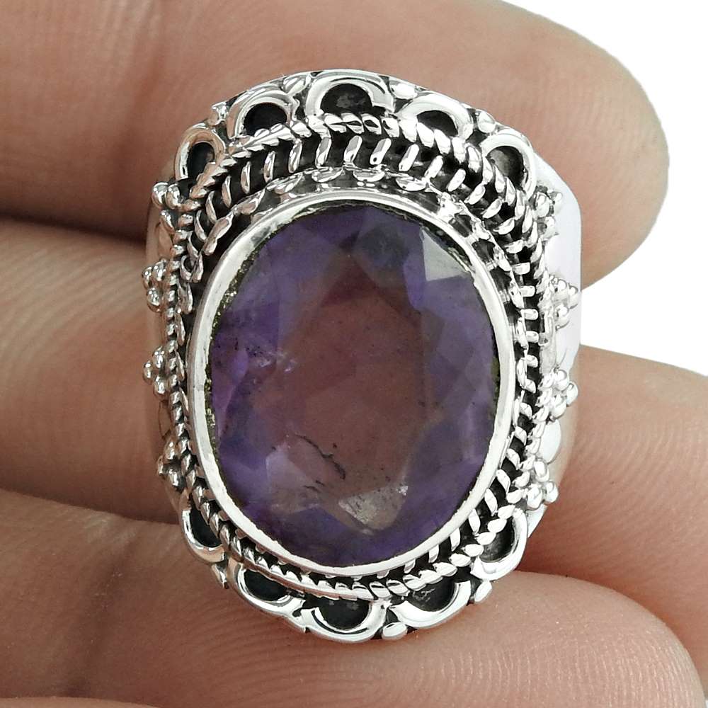 Christmas Gift Natural Amethyst Statement Bohemian Ring Size 7 925 Silver W14