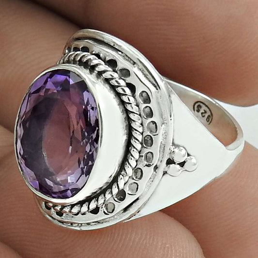 Christmas Gift Natural Amethyst Gemstone 925 Silver Cocktail Ring Size 7 F21