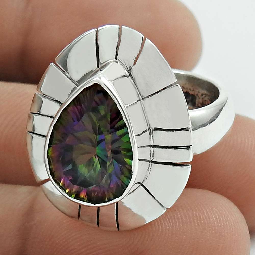 Natural Crystal Solitaire Vintage Christmas Gift Ring Size 8.5 925 Silver X14