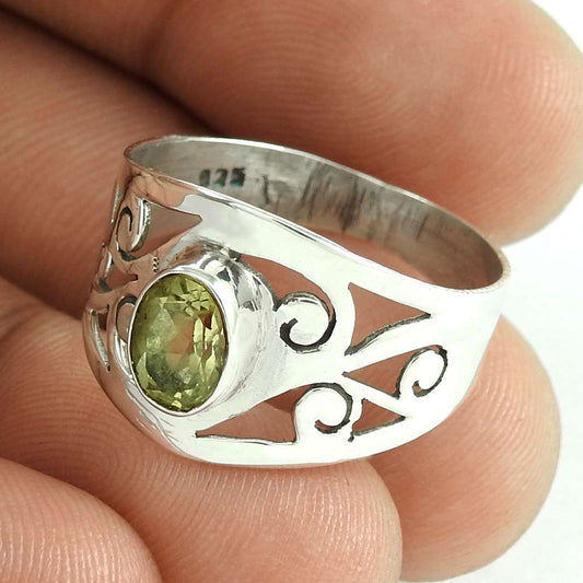 Woman Gift 925 Silver Natural Lemon Quartz Cocktail Bohemian Ring Size 9 M47