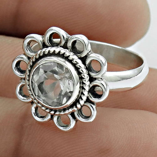 Gift For Her Natural Crystal Solitaire Ethnic Ring Size 8 925 Silver C10