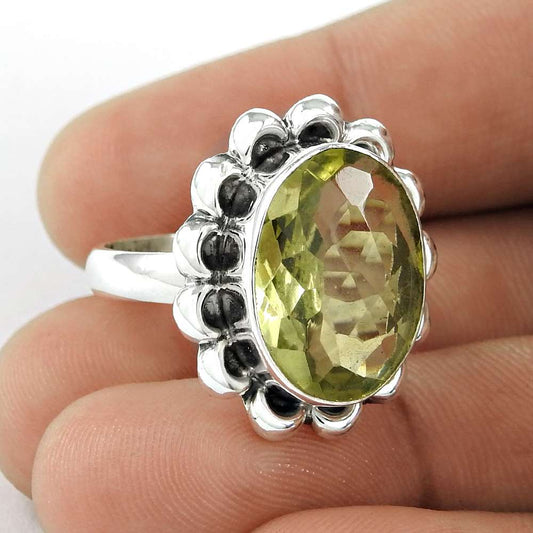 Woman Gift Statement Ring Size 8.5 925 Silver Natural Lemon Quartz D24