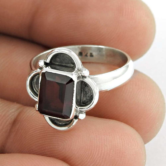Woman Gift Garnet Gemstone Cocktail Tribal Ring Size 6.5 925 Silver O47