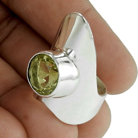 Woman Gift 925 Silver Natural Lemon Quartz Statement Boho Ring Size 6 Q3