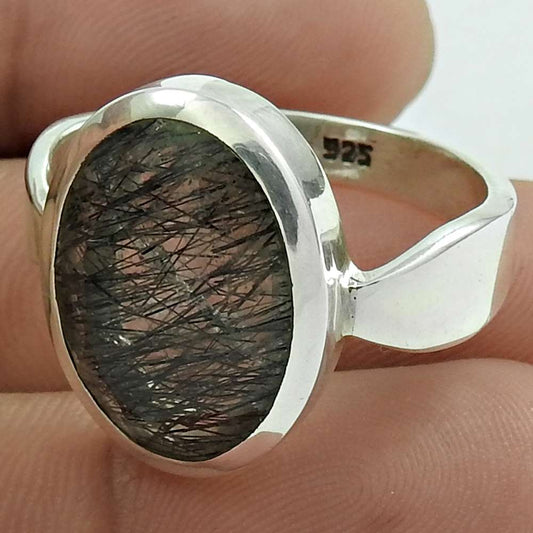Christmas Gift 925 Silver Natural Rutile Statement Vintage Ring Size 8 B15