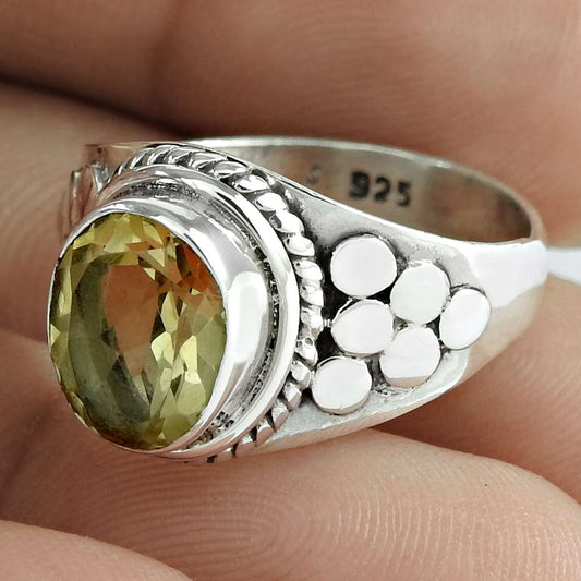 Christmas Gift Natural Citrine Solitaire Bohemian Ring Size 8 925 Silver C15