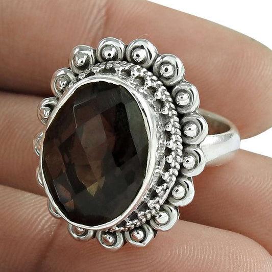 Natural Smoky Quartz Gemstone Solitaire Ring Size 7 925 Sterling Silver G34