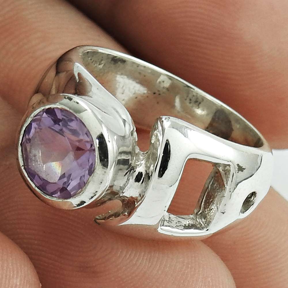 Natural Amethyst Gemstone Cocktail Ring Size 7 925 Sterling Silver Jewelry H34