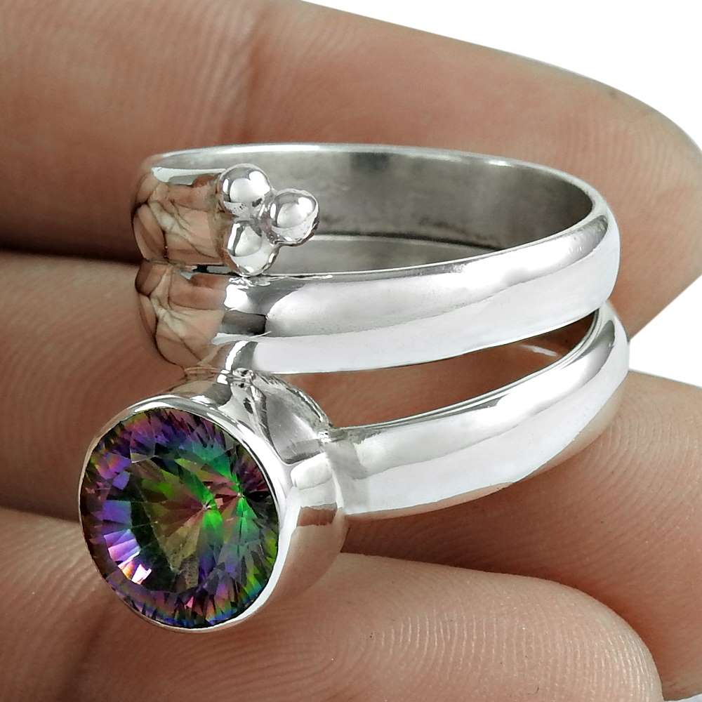 Gift For Women Statement Tribal Ring Size 9 925 Silver Natural Mystic Topaz L4