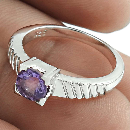 Natural Amethyst Gemstone 925 Silver Solitaire Ethnic Ring Size 7 For Girls I6