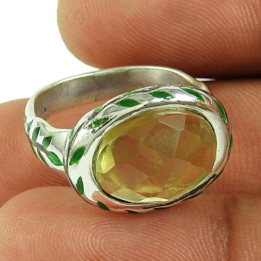 Woman Gift Statement Ring Size 6.5 925 Silver Natural Lemon Quartz L34