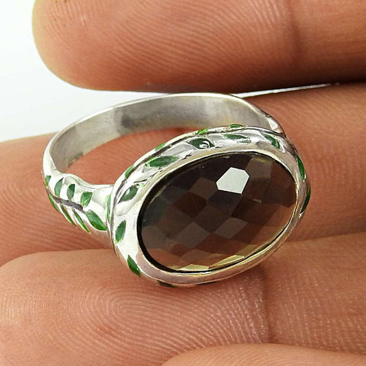 Woman Gift Smoky Quartz Statement Vintage Ring Size 5.5 925 Silver D48