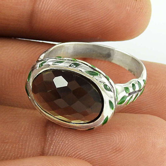 Natural Smoky Quartz Statement Tribal Ring Size 8 925 Silver For Girls F12