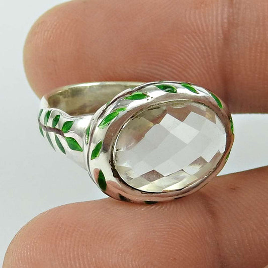 Woman Gift Crystal Gemstone Bohemian Clear Ring Size 5.5 925 Silver F48