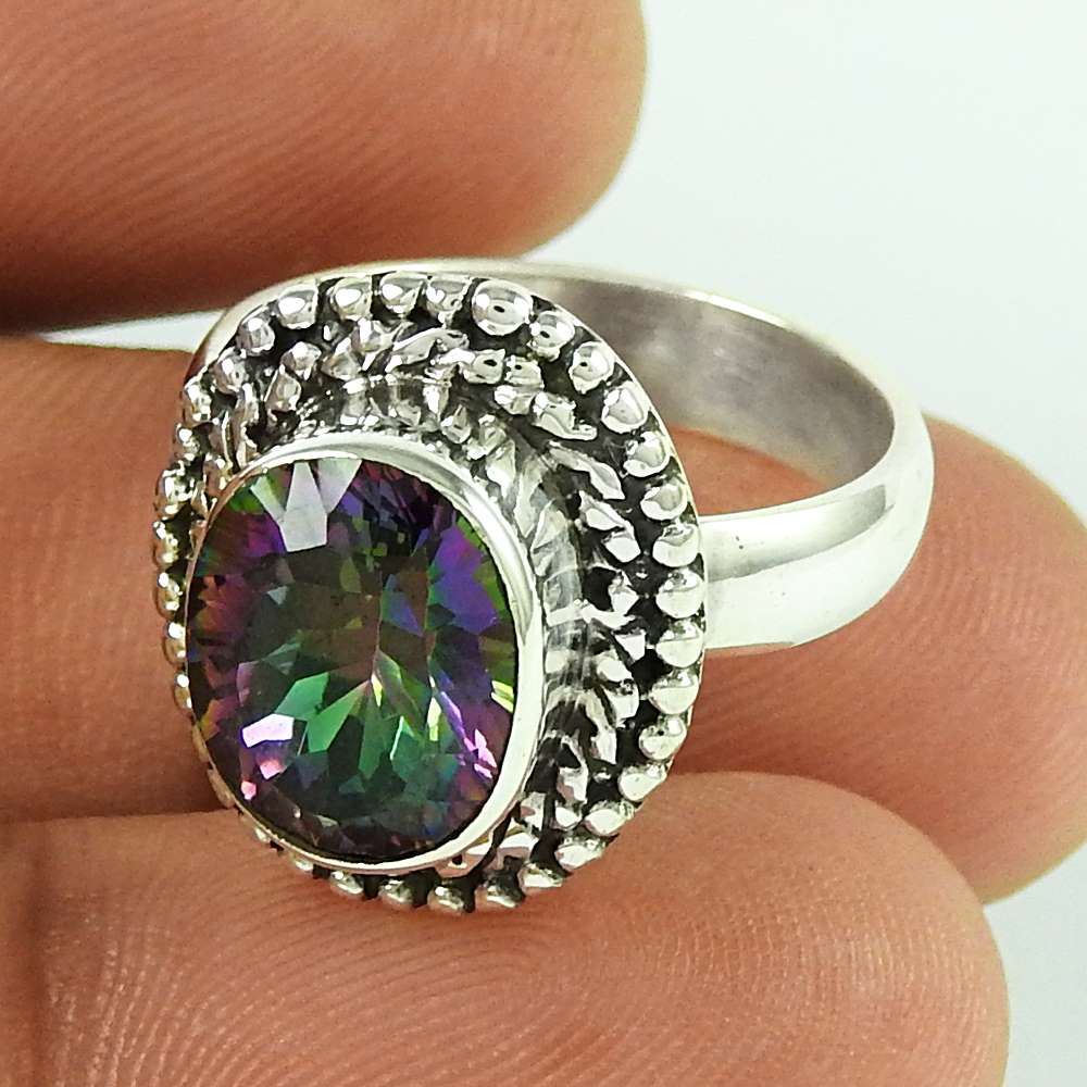 Natural Mystic Gemstone Cocktail Bohemian Ring Size 7 925 Sterling Silver E12