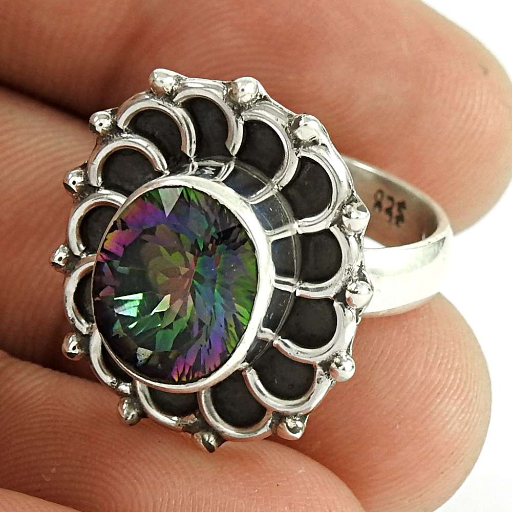 Natural Mystic Gemstone 925 Sterling Silver Solitaire Ring Size 7 For Women W24