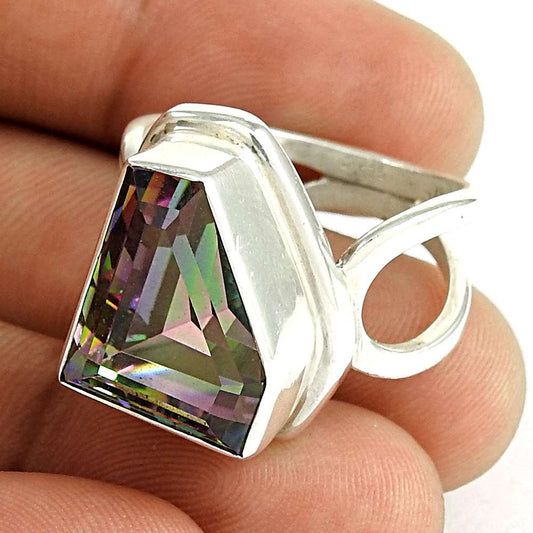 Natural Mystic Topaz Statement Boho Ring Size 9 925 Silver For Girls X24