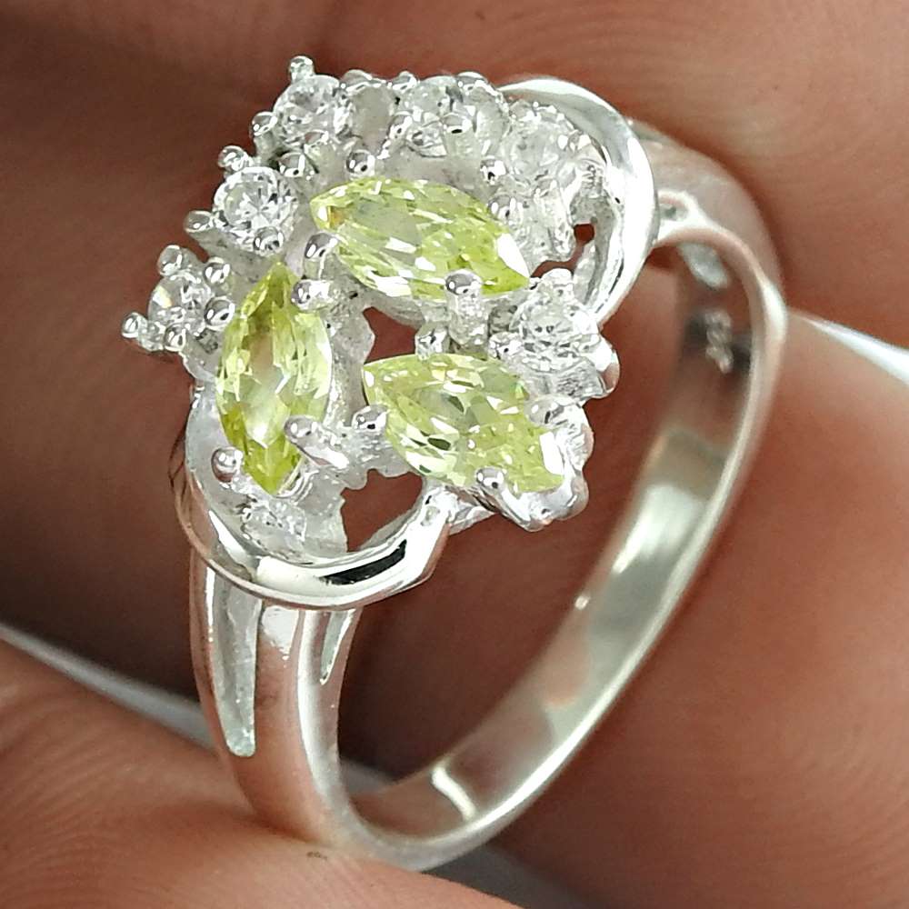 Christmas Gift 925 Silver Natural Cubic Zirconia Wedding Ring Size 6 J15