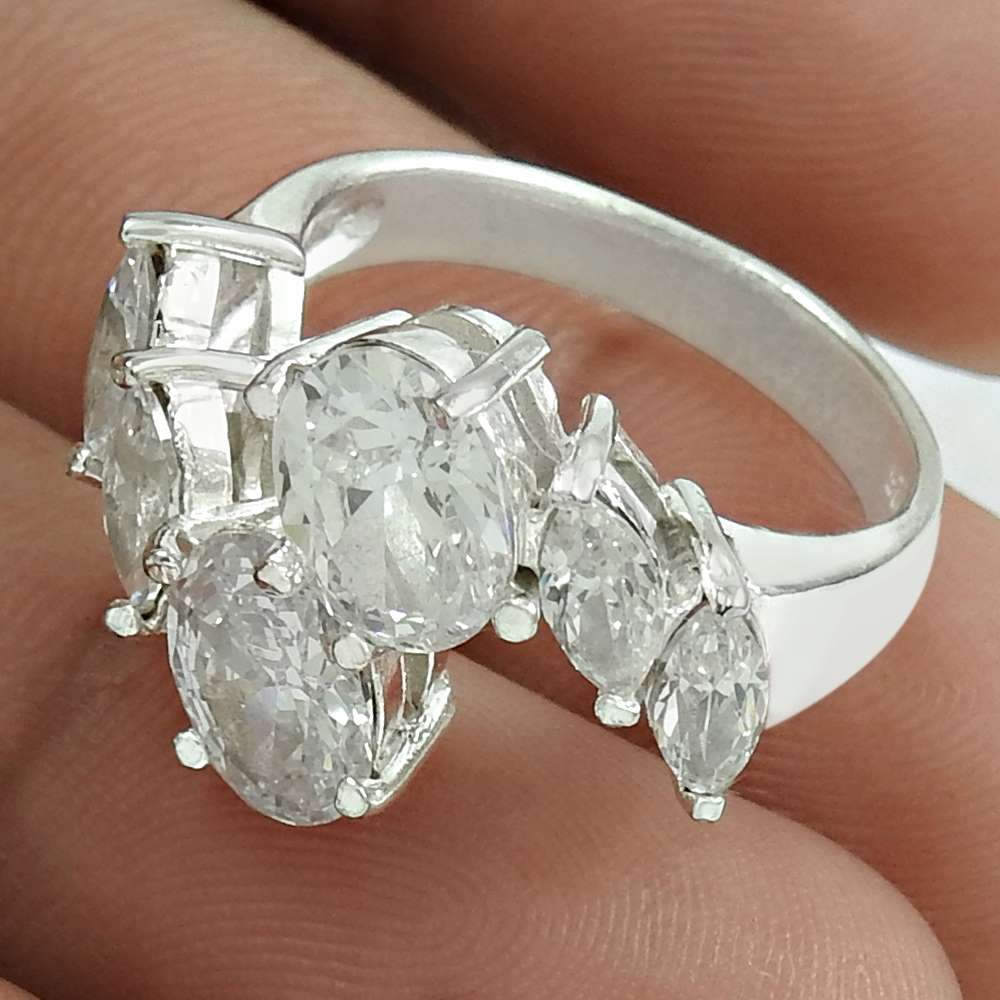 Natural Cubic Zirconia 925 Silver Statement Boho Ring Size 7 For Women S16