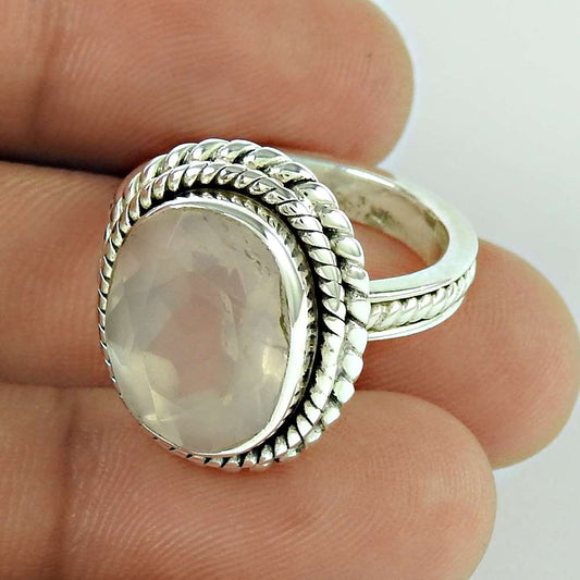Woman Gift Cocktail Ring Size 7 925 Silver Natural Rose Quartz Gemstone Y24